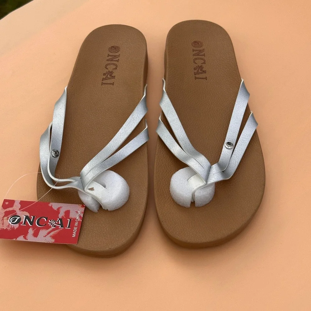 ONCAI Women's US 10 Silver Flip Flops Orthotic Arch Support Fashion Summer